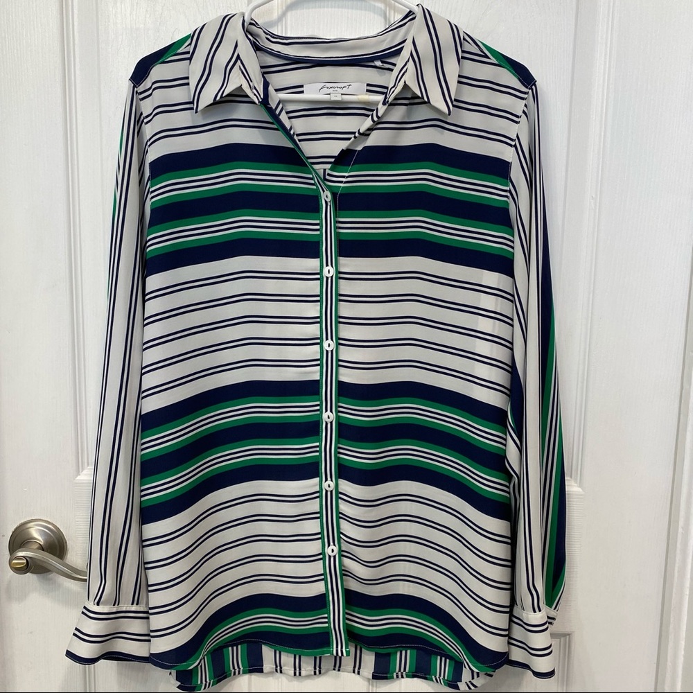 Navy and greens tripes button down